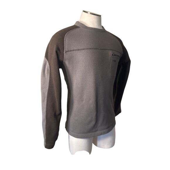 Men M OR Outdoor Research Gray Green Pullover Sweater Fleece Hike Camp Outdoor - Picture 1 of 6